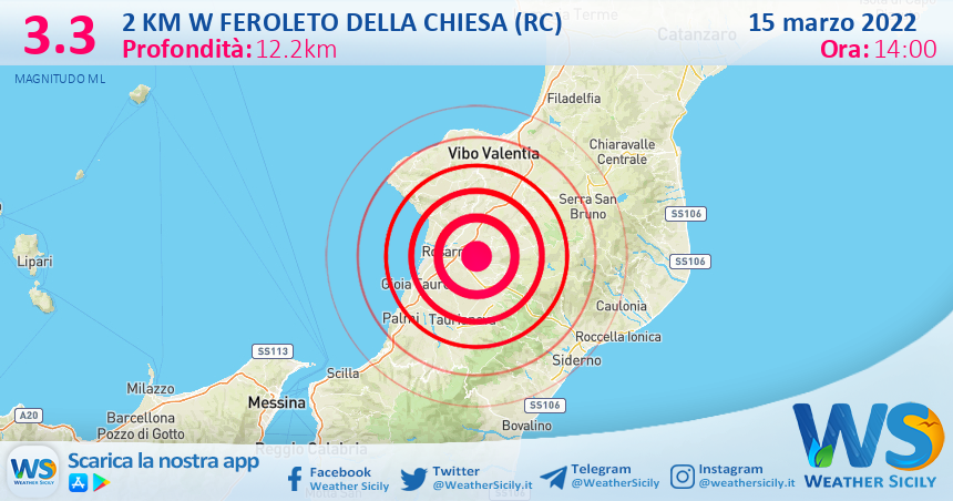 Sicilia: scossa di terremoto magnitudo 3.3 nei pressi di Feroleto della Chiesa (RC)