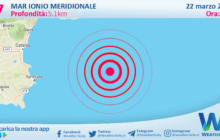 Scossa di terremoto magnitudo 2.7 nel Mar Ionio Meridionale (MARE)