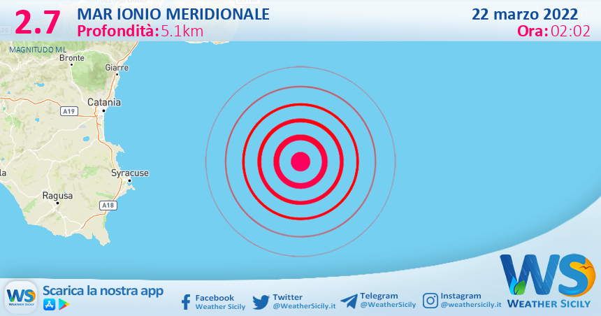 Scossa di terremoto magnitudo 2.7 nel Mar Ionio Meridionale (MARE)