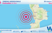 Scossa di terremoto magnitudo 2.6 nel Tirreno Meridionale (MARE)