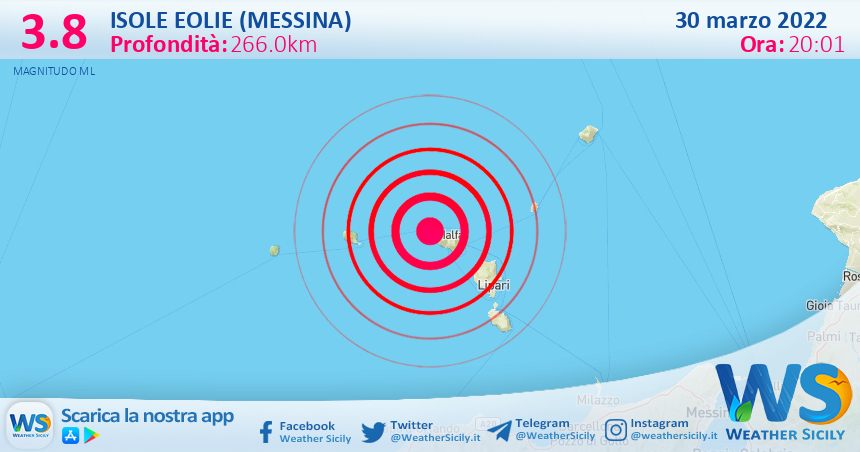 Scossa di terremoto magnitudo 3.8 nei pressi di Isole Eolie (Messina)