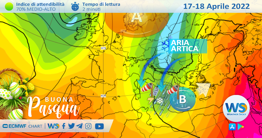 Sicilia: freddo artico tra Pasqua e Pasquetta con neve in Appennino! Brusco crollo delle temperature e maltempo sparso.