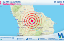 Scossa di terremoto magnitudo 2.6 nei pressi di Acri (CS)