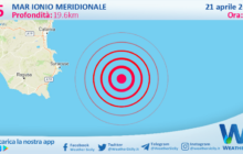Scossa di terremoto magnitudo 3.5 nel Mar Ionio Meridionale (MARE)