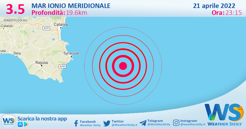 Scossa di terremoto magnitudo 3.5 nel Mar Ionio Meridionale (MARE)