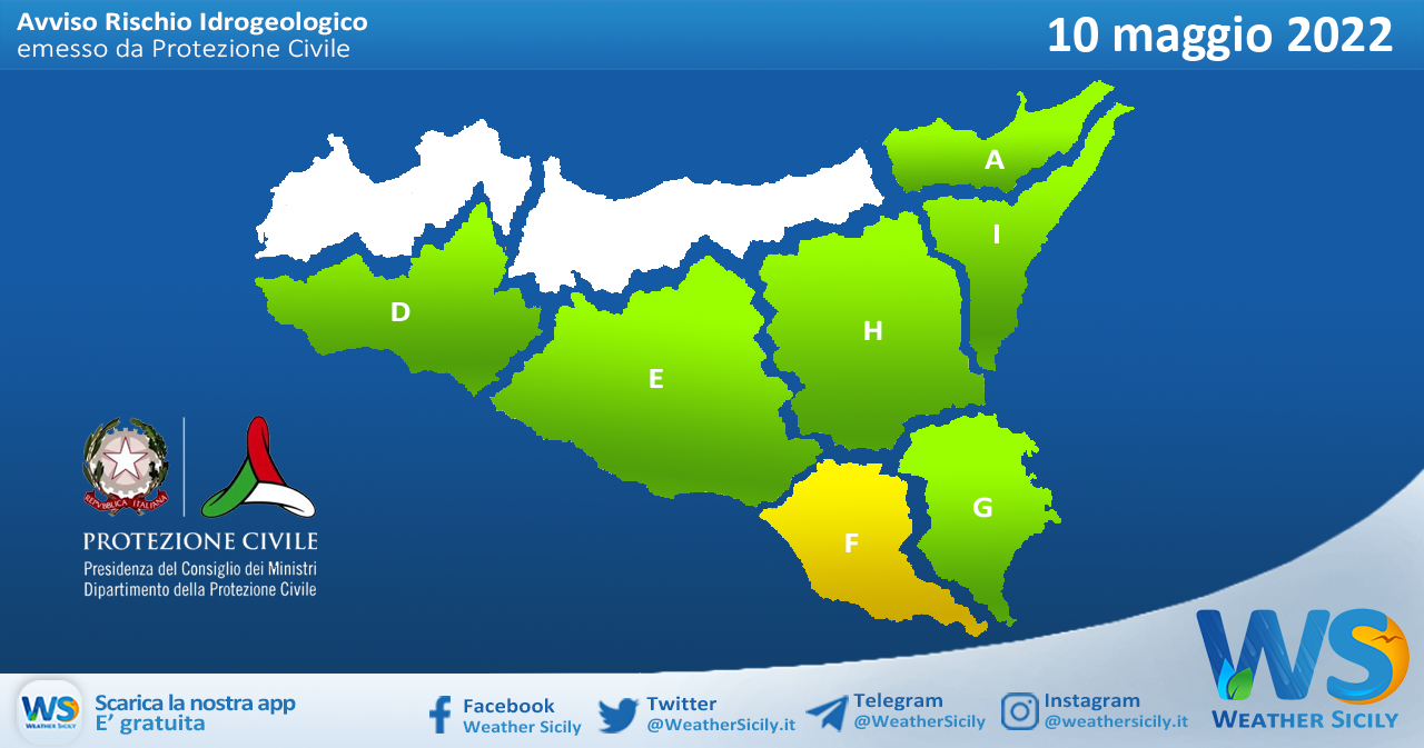 Sicilia: avviso rischio idrogeologico per martedì 10 maggio 2022