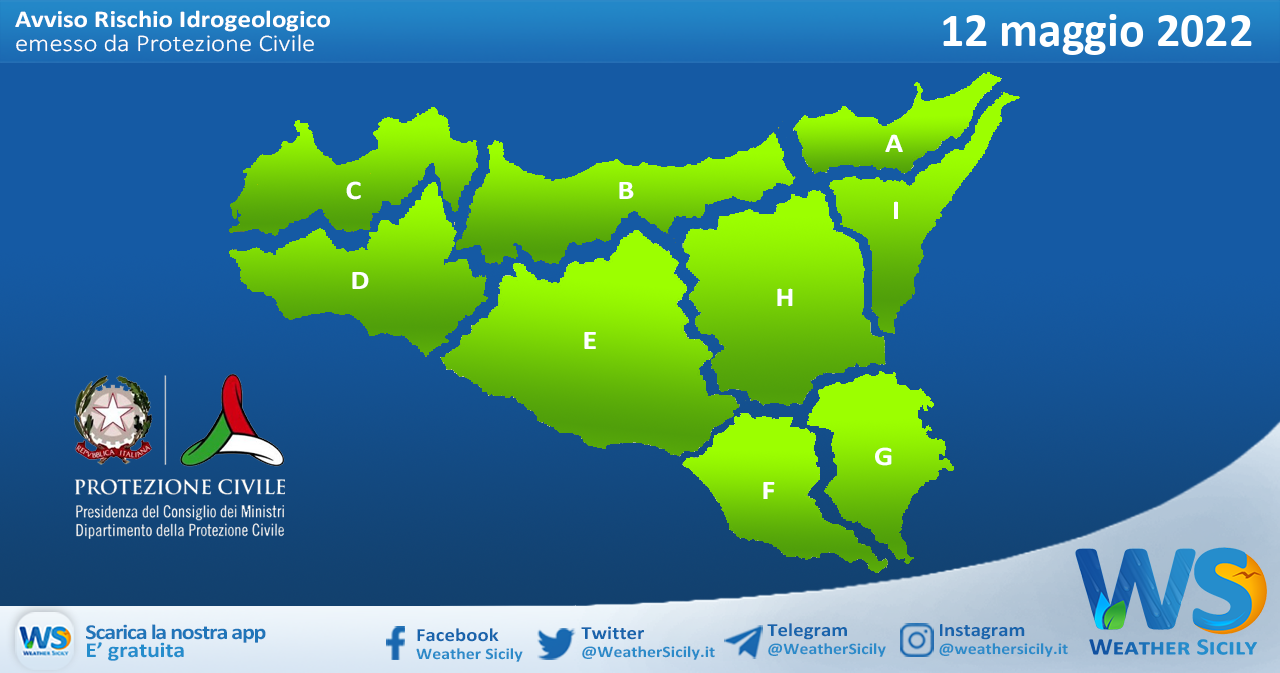 Sicilia: avviso rischio idrogeologico per giovedì 12 maggio 2022