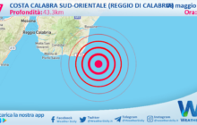 Scossa di terremoto magnitudo 2.7 nei pressi di Costa Calabra sud-orientale (Reggio di Calabria)