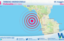 Scossa di terremoto magnitudo 2.8 nel Tirreno Meridionale (MARE)