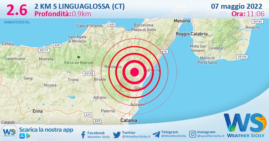 Scossa di terremoto magnitudo 2.6 nei pressi di Linguaglossa (CT)