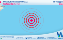 Scossa di terremoto magnitudo 3.2 nel Mar Ionio Meridionale (MARE)