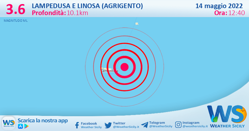Scossa di terremoto magnitudo 3.6 nei pressi di Lampedusa e Linosa (Agrigento)