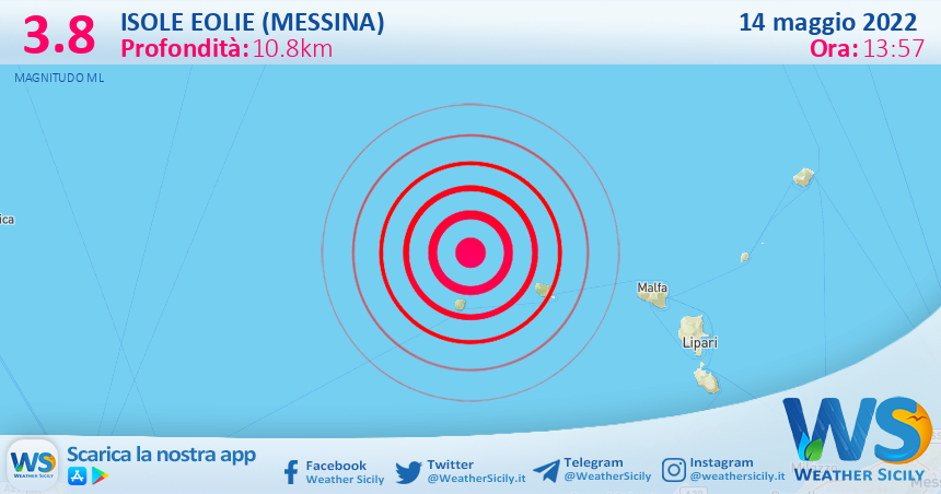 Scossa di terremoto magnitudo 3.8 nei pressi di Isole Eolie (Messina)