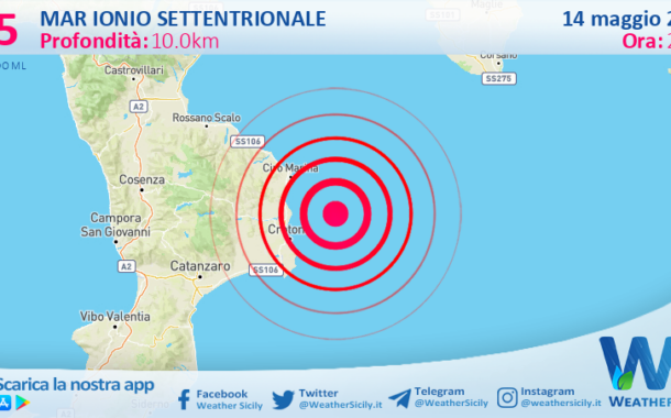 Scossa di terremoto magnitudo 2.5 nel Mar Ionio Settentrionale (MARE)