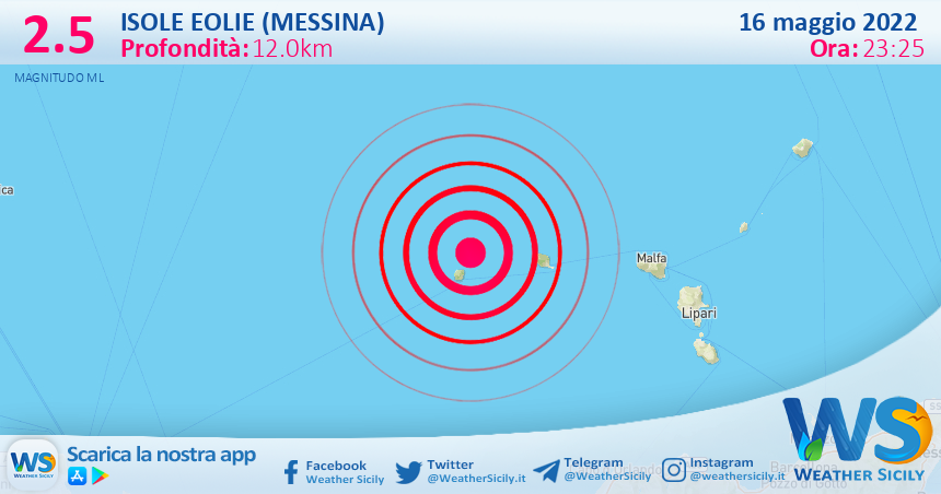 Scossa di terremoto magnitudo 2.5 nei pressi di Isole Eolie (Messina)