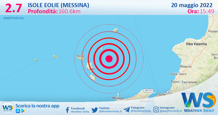 Scossa di terremoto magnitudo 2.7 nei pressi di Isole Eolie (Messina)