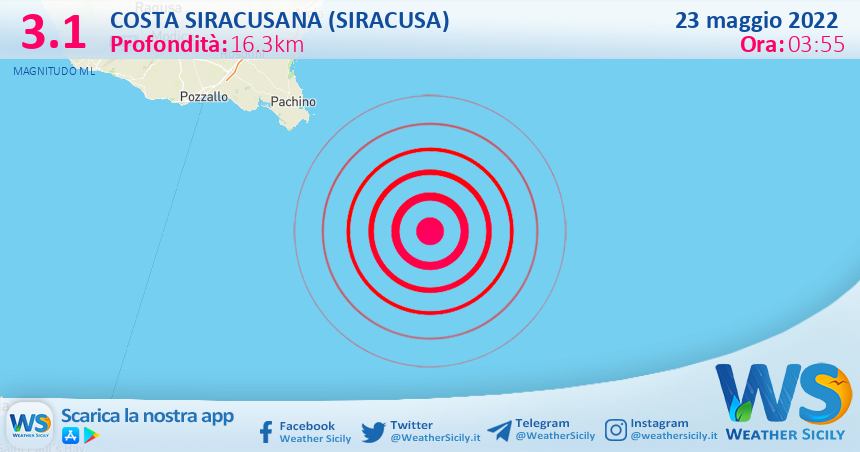 Scossa di terremoto magnitudo 3.1 nei pressi di Costa Siracusana (Siracusa)