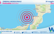 Scossa di terremoto magnitudo 2.6 nel Tirreno Meridionale (MARE)