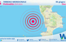 Scossa di terremoto magnitudo 2.5 nel Tirreno Meridionale (MARE)