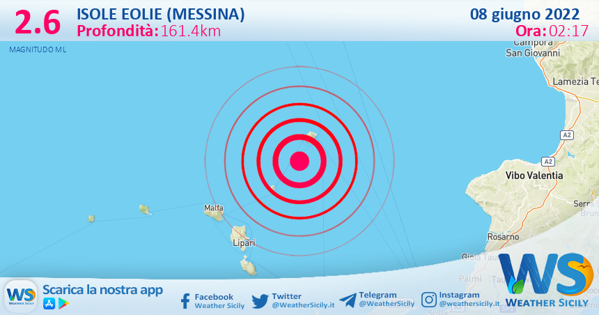 Scossa di terremoto magnitudo 2.6 nei pressi di Isole Eolie (Messina)