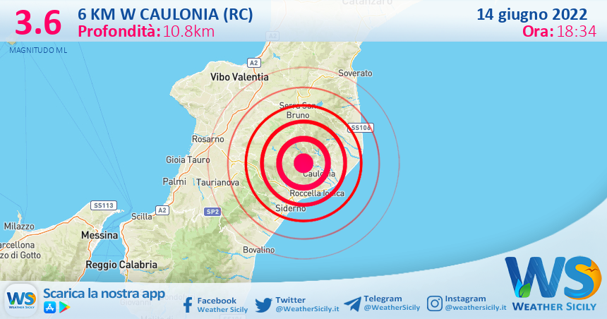 Scossa di terremoto magnitudo 3.6 nei pressi di Caulonia (RC)
