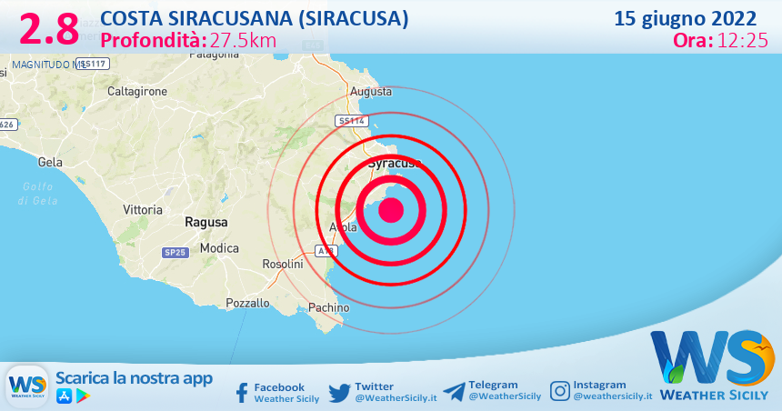 Scossa di terremoto magnitudo 2.8 nei pressi di Costa Siracusana (Siracusa)