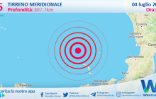 Scossa di terremoto magnitudo 3.6 nel Tirreno Meridionale (MARE)