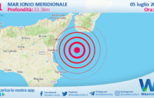 Scossa di terremoto magnitudo 3.1 nel Mar Ionio Meridionale (MARE)