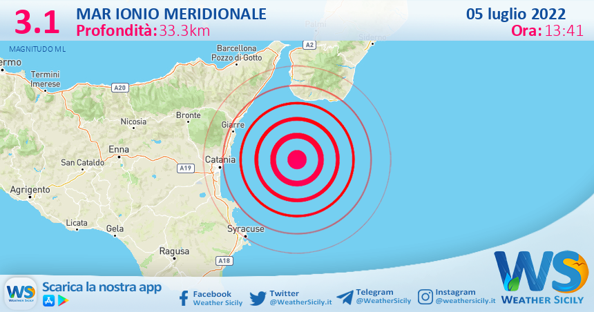 Scossa di terremoto magnitudo 3.1 nel Mar Ionio Meridionale (MARE)