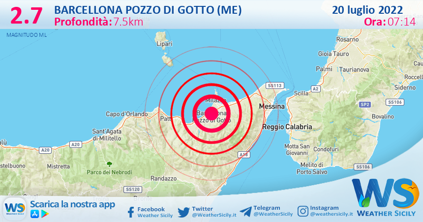 Scossa di terremoto magnitudo 2.7 nei pressi di Barcellona Pozzo di Gotto (ME)