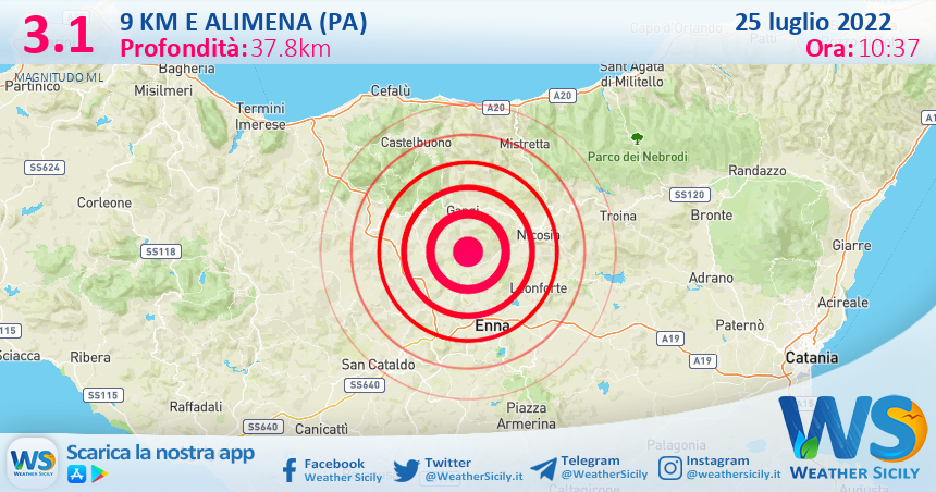 Scossa di terremoto magnitudo 3.1 nei pressi di Alimena (PA)