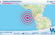 Scossa di terremoto magnitudo 2.7 nel Tirreno Meridionale (MARE)