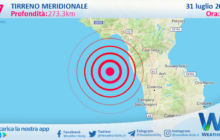 Scossa di terremoto magnitudo 2.7 nel Tirreno Meridionale (MARE)