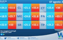 Temperature previste per domenica 07 agosto 2022 in Sicilia