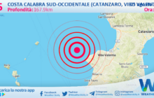 Scossa di terremoto magnitudo 2.5 nei pressi di Costa Calabra sud-occidentale (Catanzaro, Vibo Valentia, Reggio di Calabria)