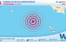 Scossa di terremoto magnitudo 2.8 nel Canale di Sicilia meridionale (MARE)