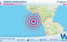 Scossa di terremoto magnitudo 2.5 nel Tirreno Meridionale (MARE)