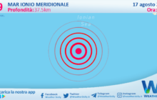 Scossa di terremoto magnitudo 2.9 nel Mar Ionio Meridionale (MARE)