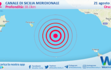 Scossa di terremoto magnitudo 3.2 nel Canale di Sicilia meridionale (MARE)