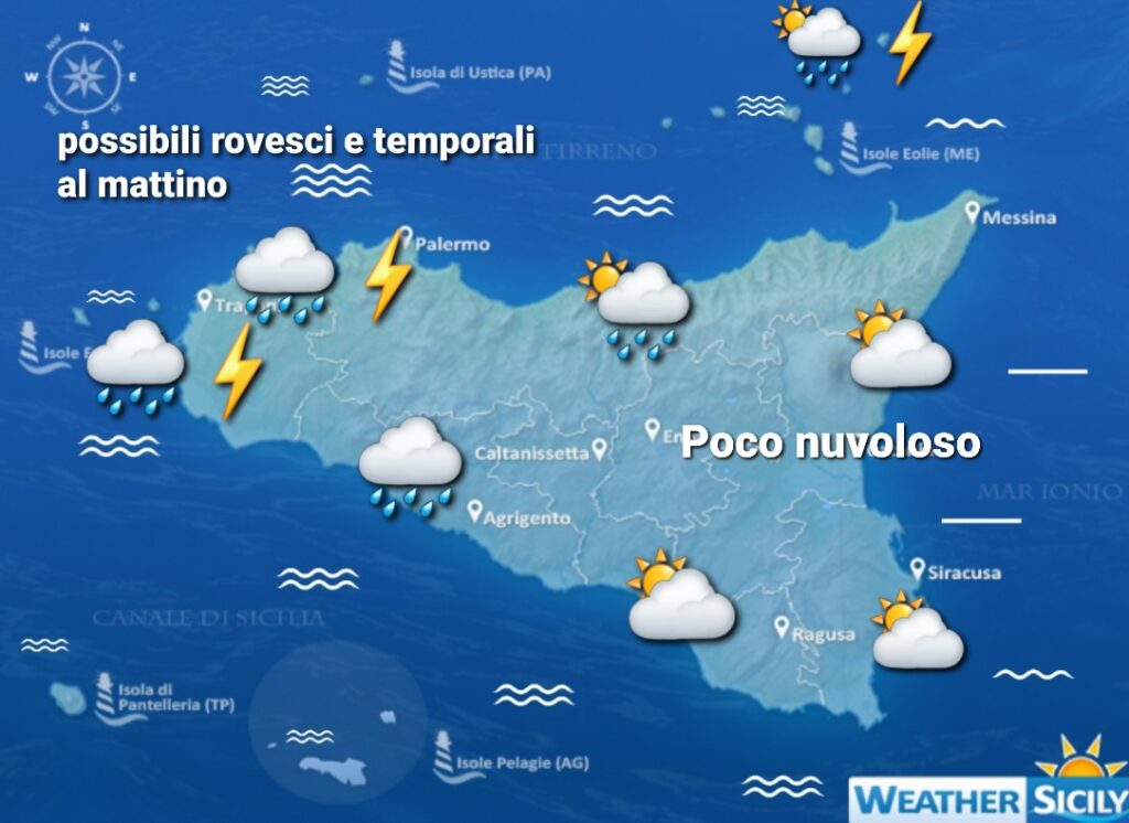 Meteo Sicilia rovesci e locali temporali in arrivo sulle zone centro