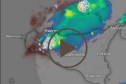 Meteo Sicilia: temporali e locali nubifragi in atto.Il movimento della linea temporalesca  vista dal sat live