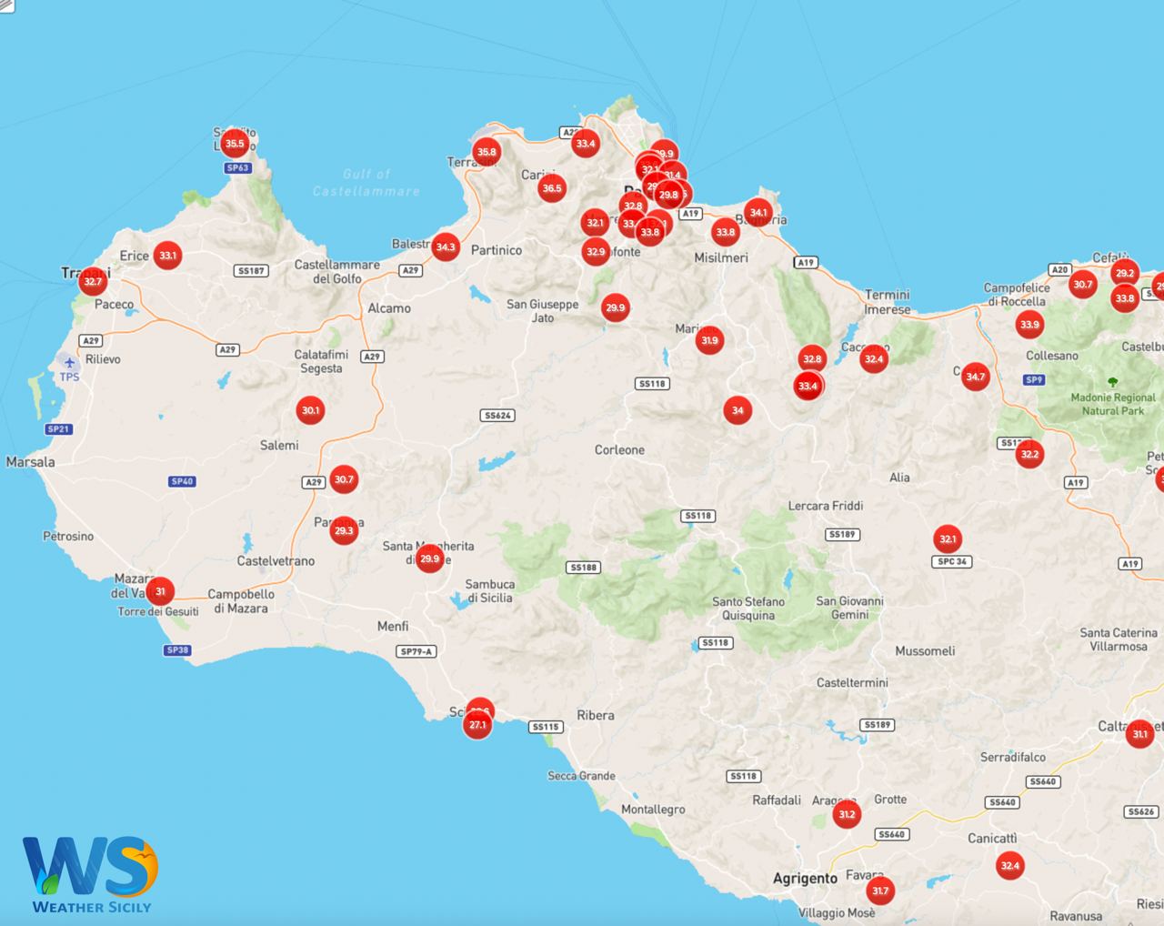 Meteo Sicilia: giornata calda per la nostra regione. Raggiunti i +36.5°C sul palermitano!