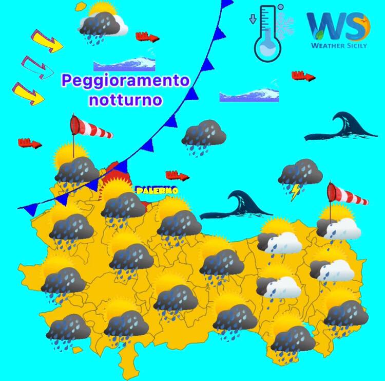 Meteo Palermo: piogge e rovesci sparsi domani mattina! Migliora dal pomeriggio.