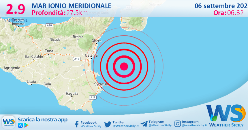 Scossa di terremoto magnitudo 2.9 nel Mar Ionio Meridionale (MARE)