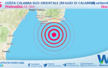 Scossa di terremoto magnitudo 2.5 nei pressi di Costa Calabra sud-orientale (Reggio di Calabria)