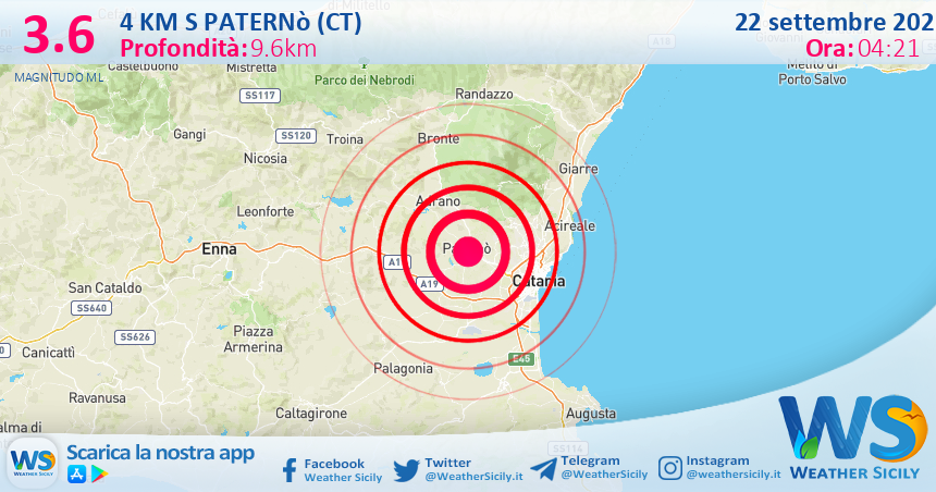 Scossa di terremoto magnitudo 3.6 nei pressi di Paternò (CT)