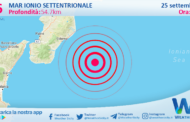 Scossa di terremoto magnitudo 2.6 nel Mar Ionio Settentrionale (MARE)