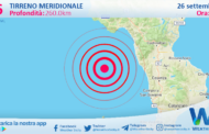 Scossa di terremoto magnitudo 2.6 nel Tirreno Meridionale (MARE)