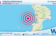 Scossa di terremoto magnitudo 2.8 nel Tirreno Meridionale (MARE)