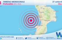 Scossa di terremoto magnitudo 2.8 nel Tirreno Meridionale (MARE)